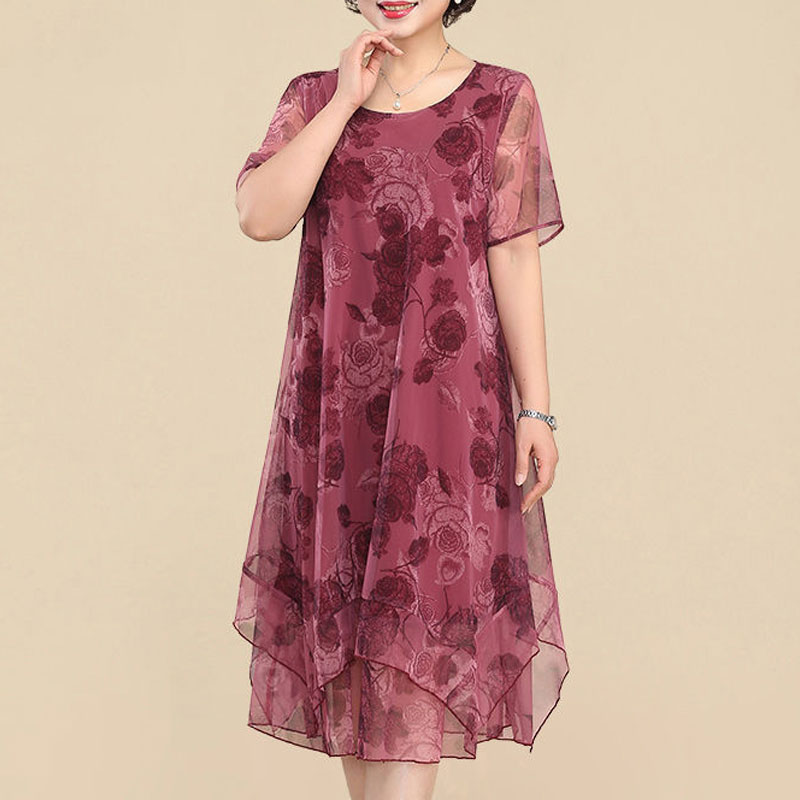 Summer Clothing For 70 Year Old Woman - Yeni o-boyun kısa kollu elbiseler Vintage