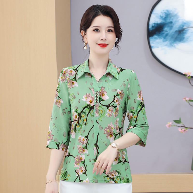 Summer Clothing For 70 Year Old Woman - Orta yaşlı anne rahat gevşek turn-aşağı