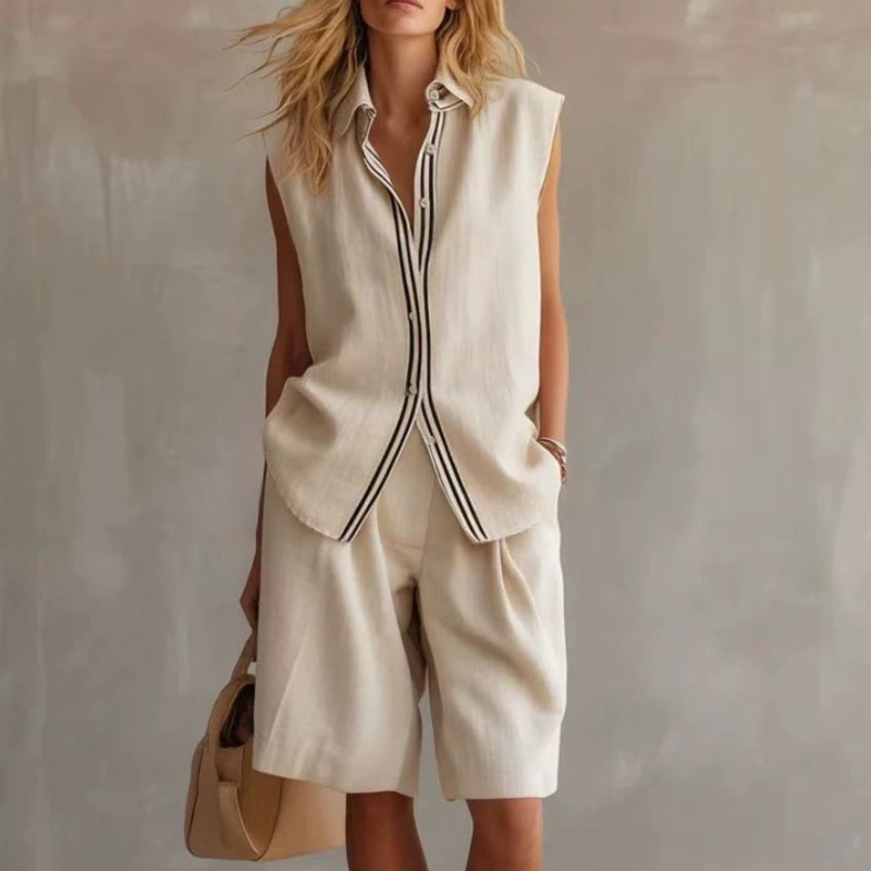 Summer Clothing Linen - Yaz Modası Düz Keten Karışımlı İki