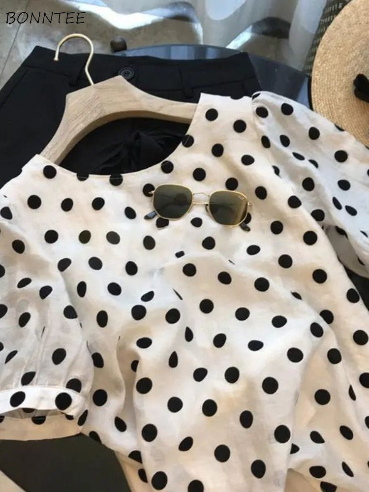 Summer Clothing Linen - Puantiyeli Bluzlar Kadın Zarif Yaz İhale