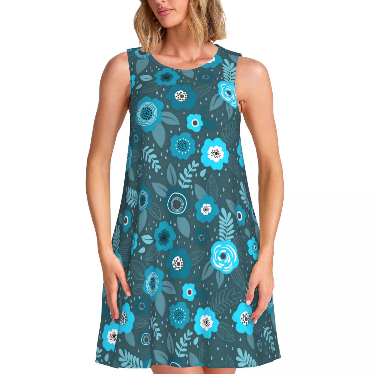 Summer Clothing Ideas For Women - Zarif Çiçek Desenli Günlük Elbise Mavi