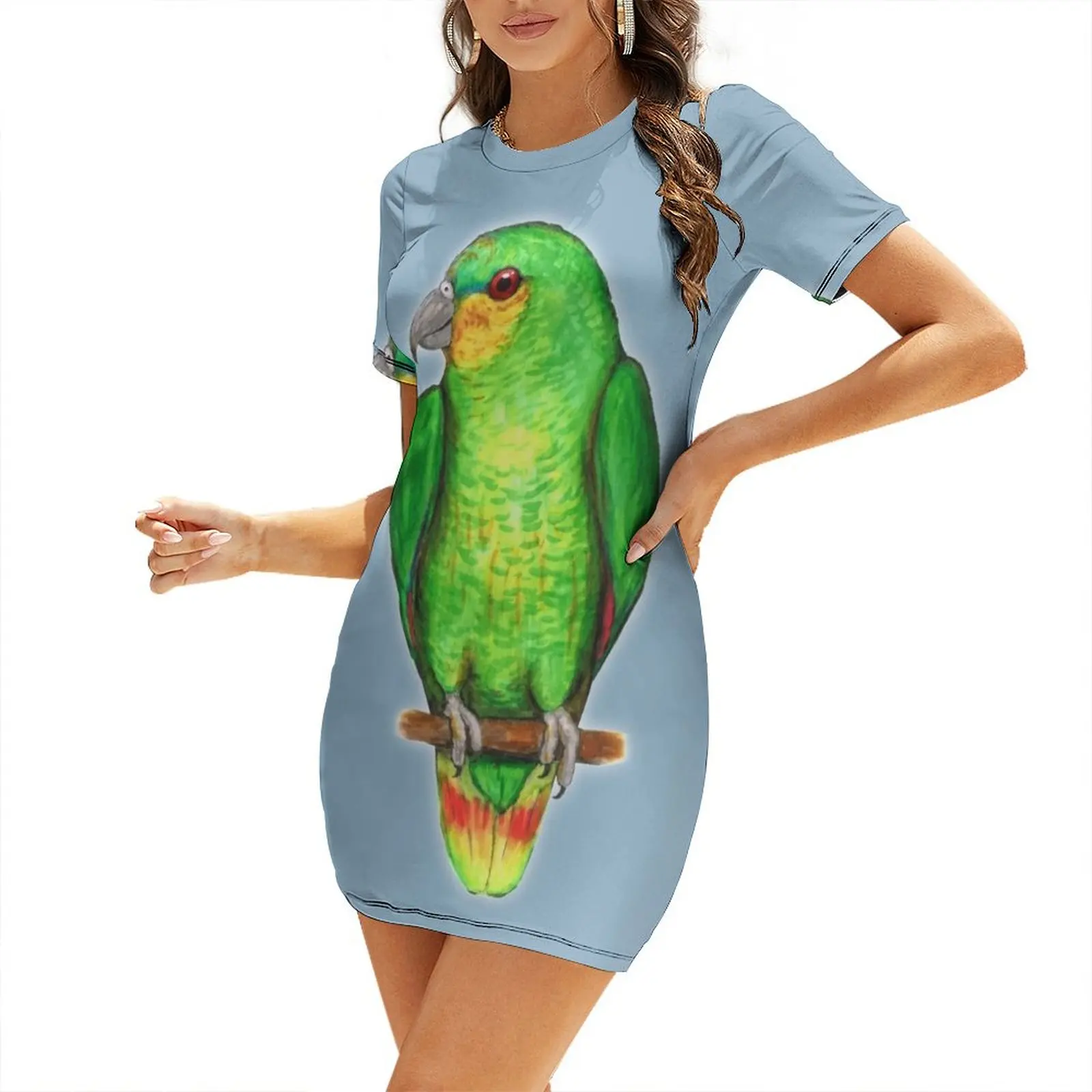 Summer Clothing Amazon - Turuncu kanatlı amazon papağanı Kısa Kollu