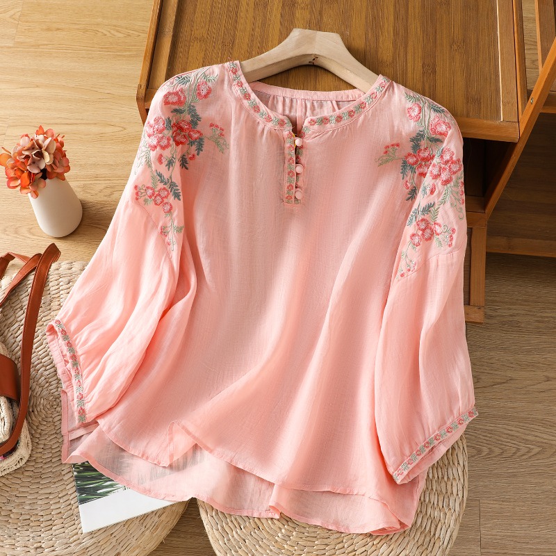 Summer Clothing Linen - Çin Tarzı kadın Giyim Bluzlar Vintage