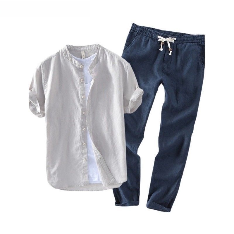 Summer Clothing Linen - Erkek Keten Kısa Kollu Günlük Gömlek
