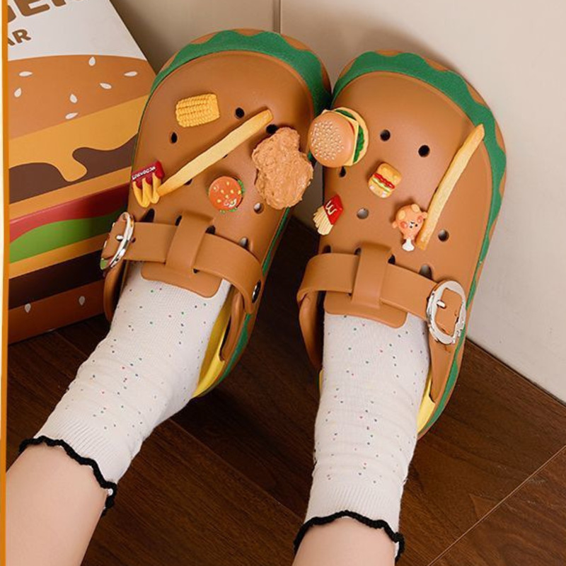 Summer Clothing Wraps - Komik Hamburger yazlık terlik Sevimli Karikatür
