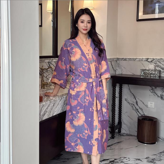 Summer Gauze Clothing - Pamuklu Gazlı Baskılı Kimono Bornoz Kadın