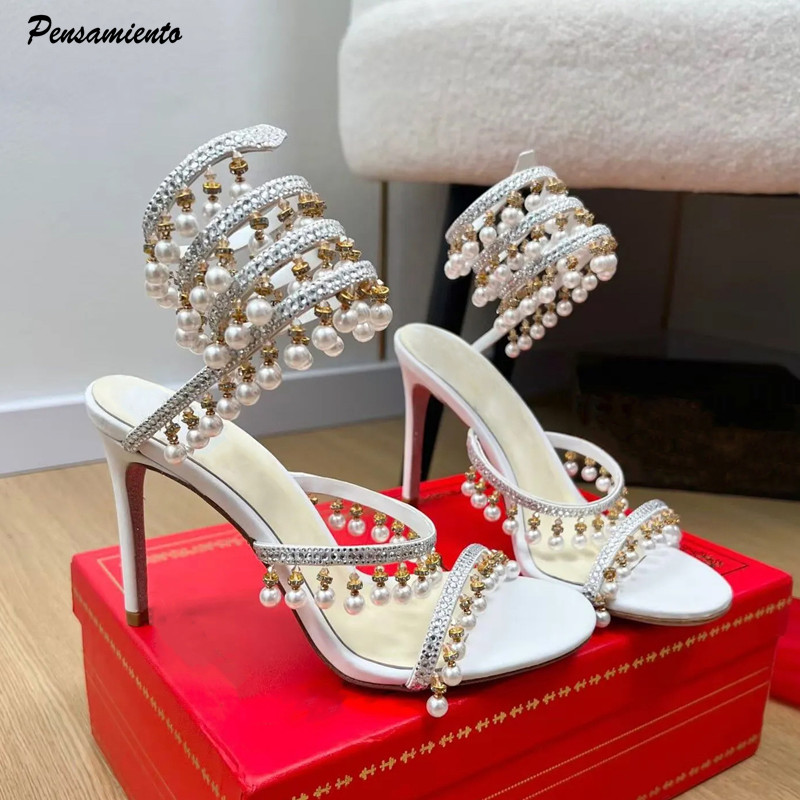 Summer Clothing Items - Lüks Rhinestones İnciler Püsküller Kadın Gladyatör