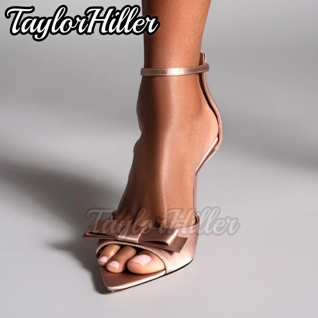 Summer Clothing Items - Nazik Pembe Kelebek Düğümlü Yüksek Topuklu