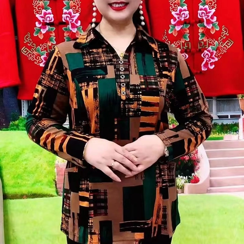 Summer Clothing For 70 Year Old Woman - Gidip geometrik gömlek bahar sonbahar moda