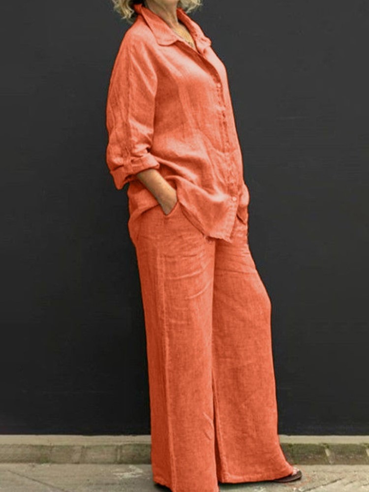 Summer Clothing Linen - İki adet Set sonbahar Vintage katı
