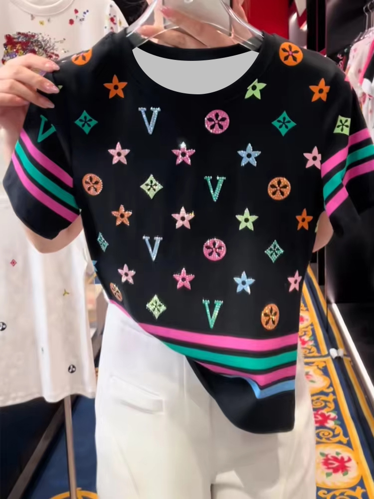 Summer Clothing For 70 Year Old Woman - Amerikan Retro Renkli Baskılı Çizgili Kısa