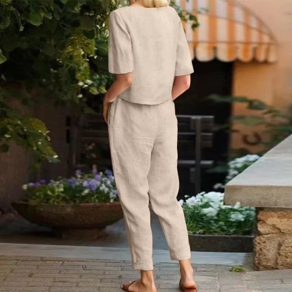 Summer Clothing Linen - Yarım kollu kadın Pamuklu Keten Takım