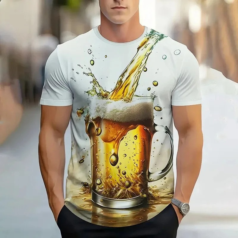 Summer Clothing Men 2025 - 2025 Erkek Tişörtü 3D Baskılı Bira