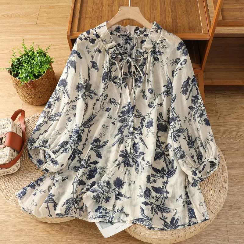Çin Tarzı kadın Bluzlar Baskıl - Summer Linen Clothing For Women incelemesi ve fiyatı