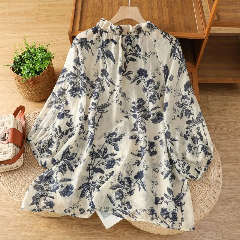 Çin Tarzı kadın Bluzlar Baskıl - Summer Linen Clothing For Women incelemesi ve fiyatı