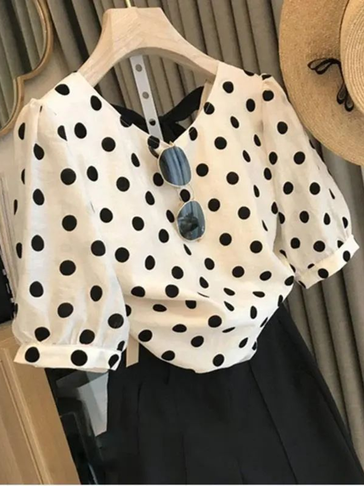 Puantiyeli Bluzlar Kadın Zarif - Summer Clothing Linen incelemesi ve fiyatı